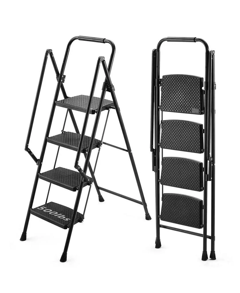 Flynama Four Step Folding Ladder Lightweight Steel Wide Anti Slip Pedal Portable Stool for Home Kitchen Office