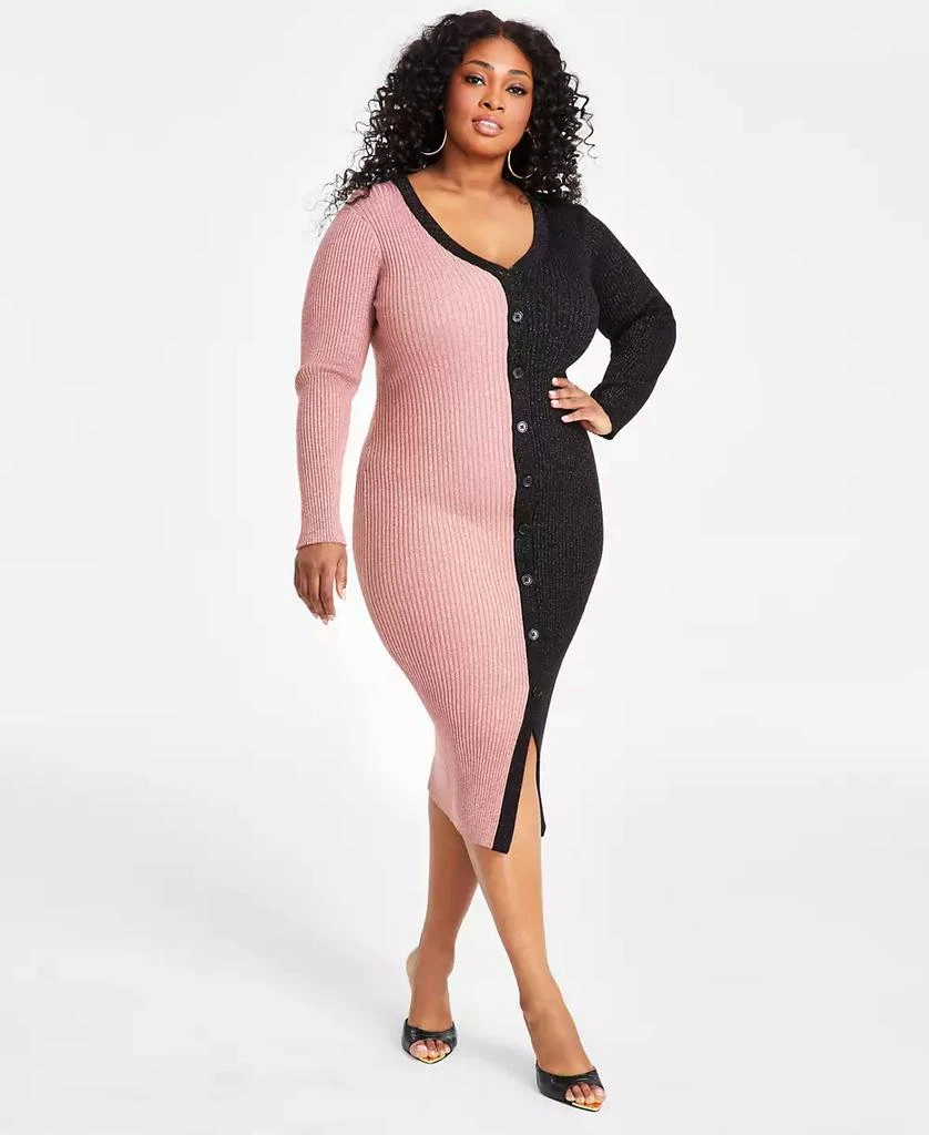Nina Parker Trendy Plus Size Ribbed Button-Front Dress 6