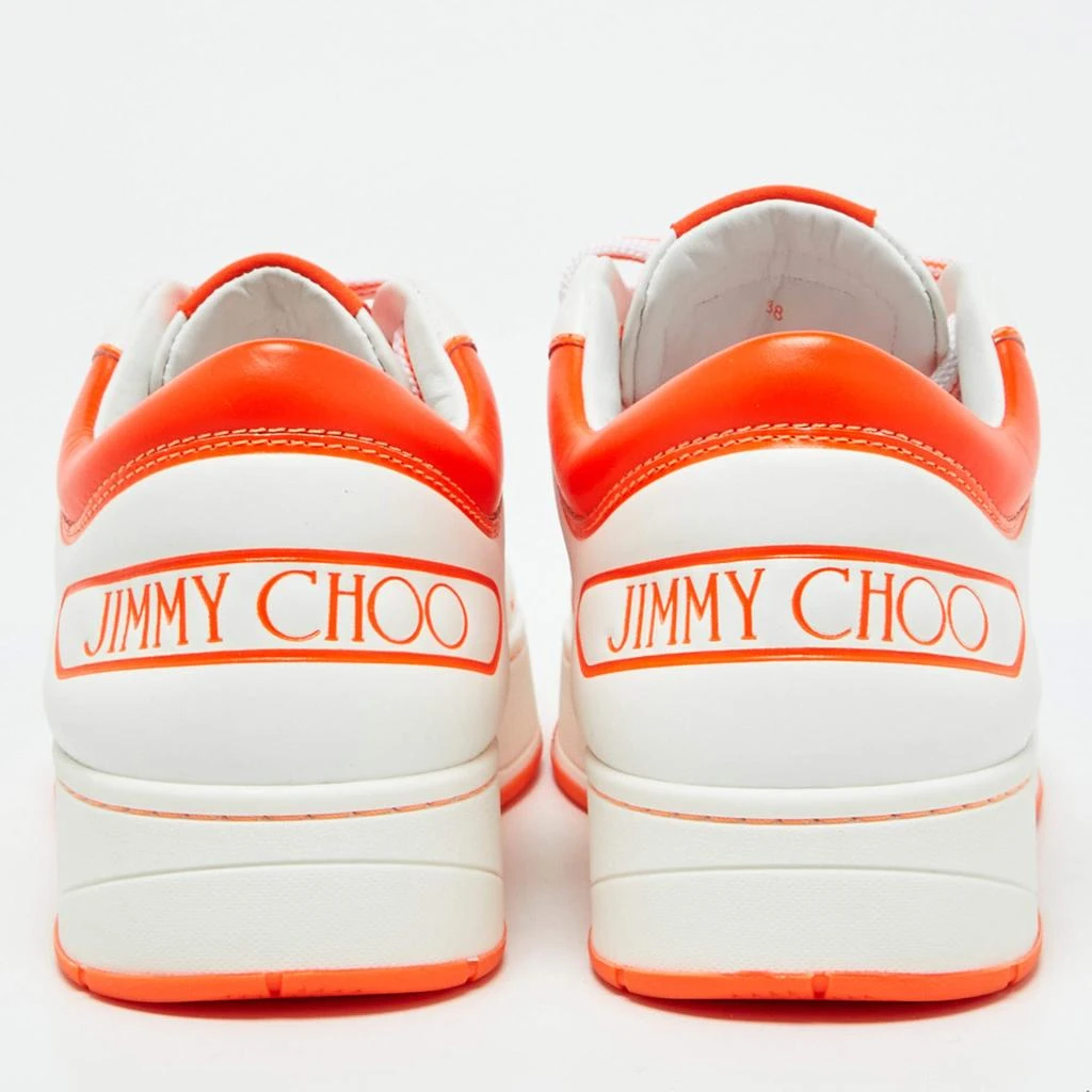 Jimmy Choo Jimmy Choo White/Neon Orange Leather Hawaii/F Sneakers Size 38 5