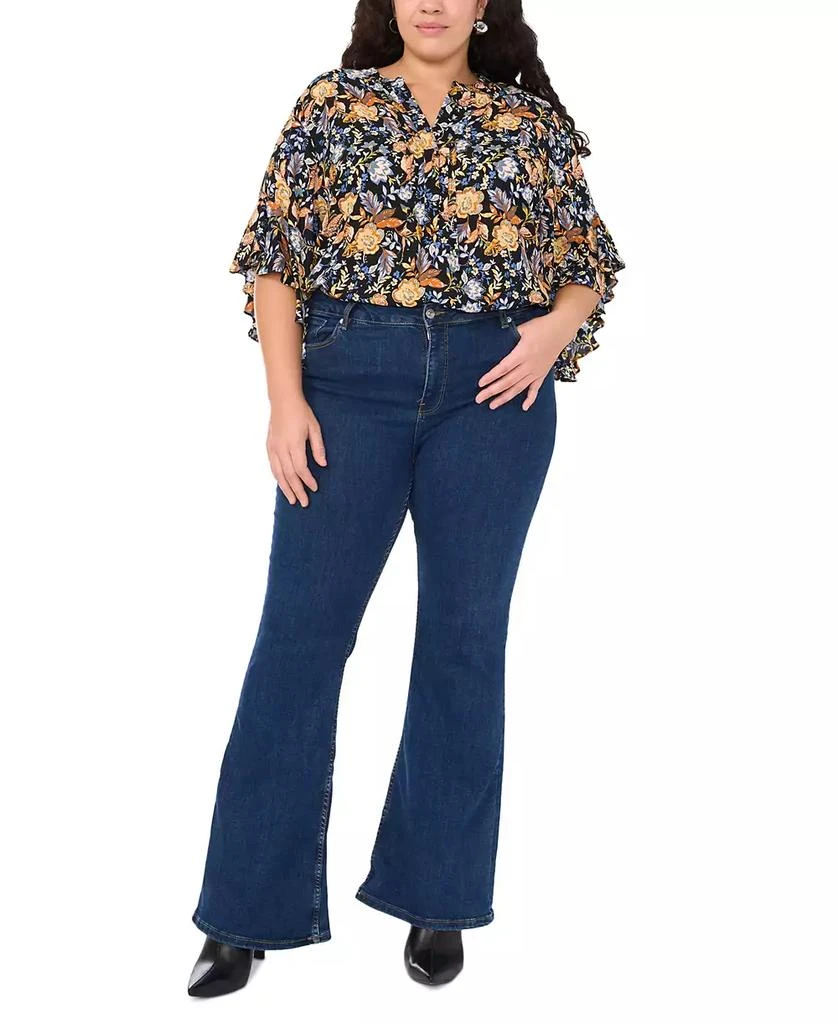 Vince Camuto Plus Size Floral Pintuck Flutter 3/4-Sleeve Henley Blouse 3