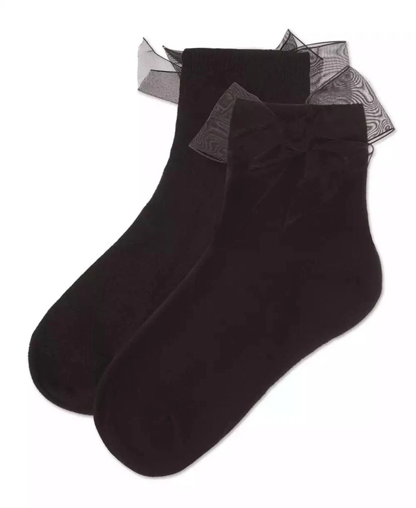 Memoi Big Girls Tulle-Bow-Trimmed Mercerized Cotton-Rich Ankle Sock 3
