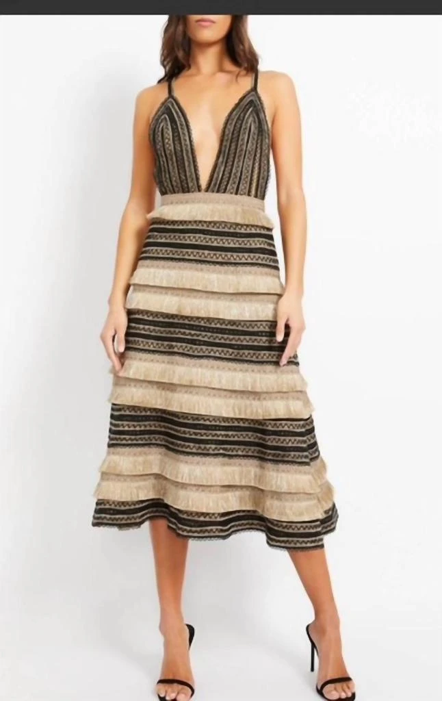 PatBO Fringe Midi Dress In Gold 1