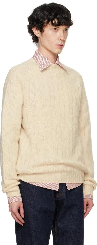 Drake's Off-White Brushed Shetland Cable Knit Sweater 2
