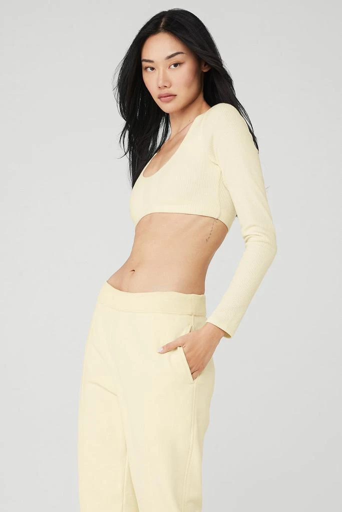 Alo Ribbed Defined Long Sleeve Bra - French Vanilla 3