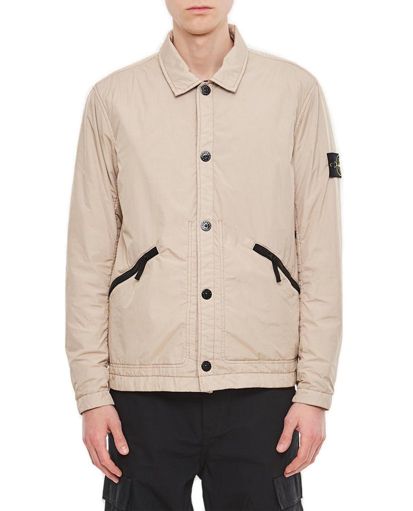 Stone Island Logo Patch Button Up Overshirt Jacket Beige