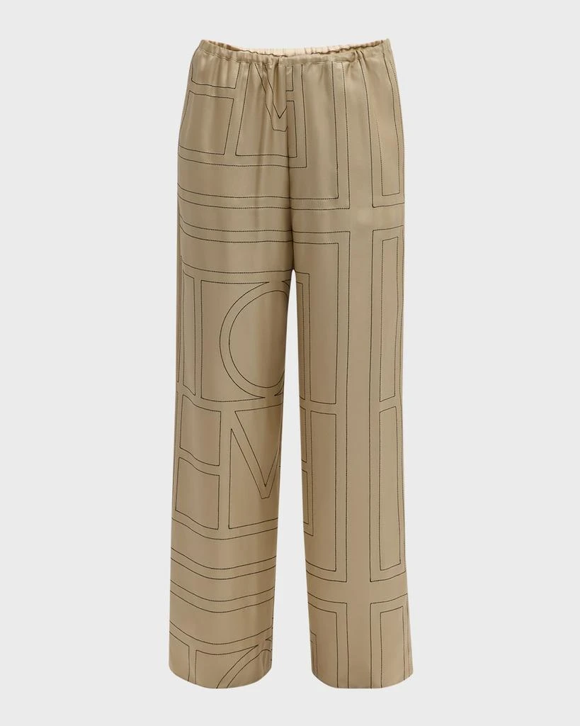 Totême Monogram-Embroidered Silk Pajama Pants 1