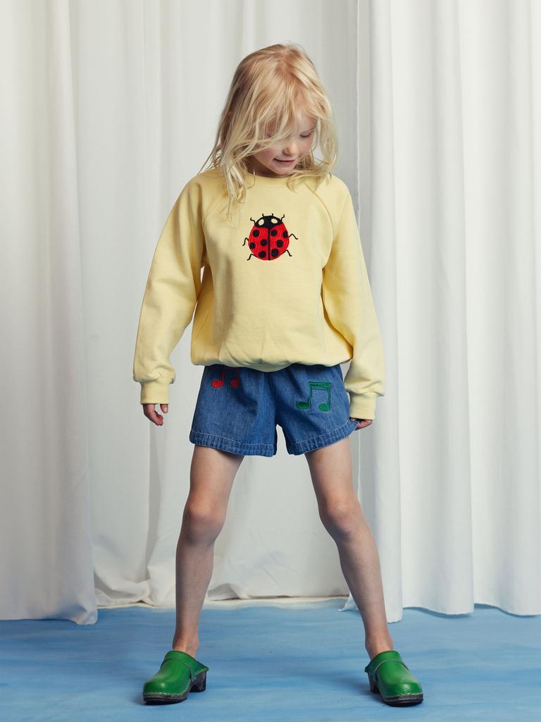 Mini Rodini Girls Ladybugs Embroidered Sweatshirt in Yellow