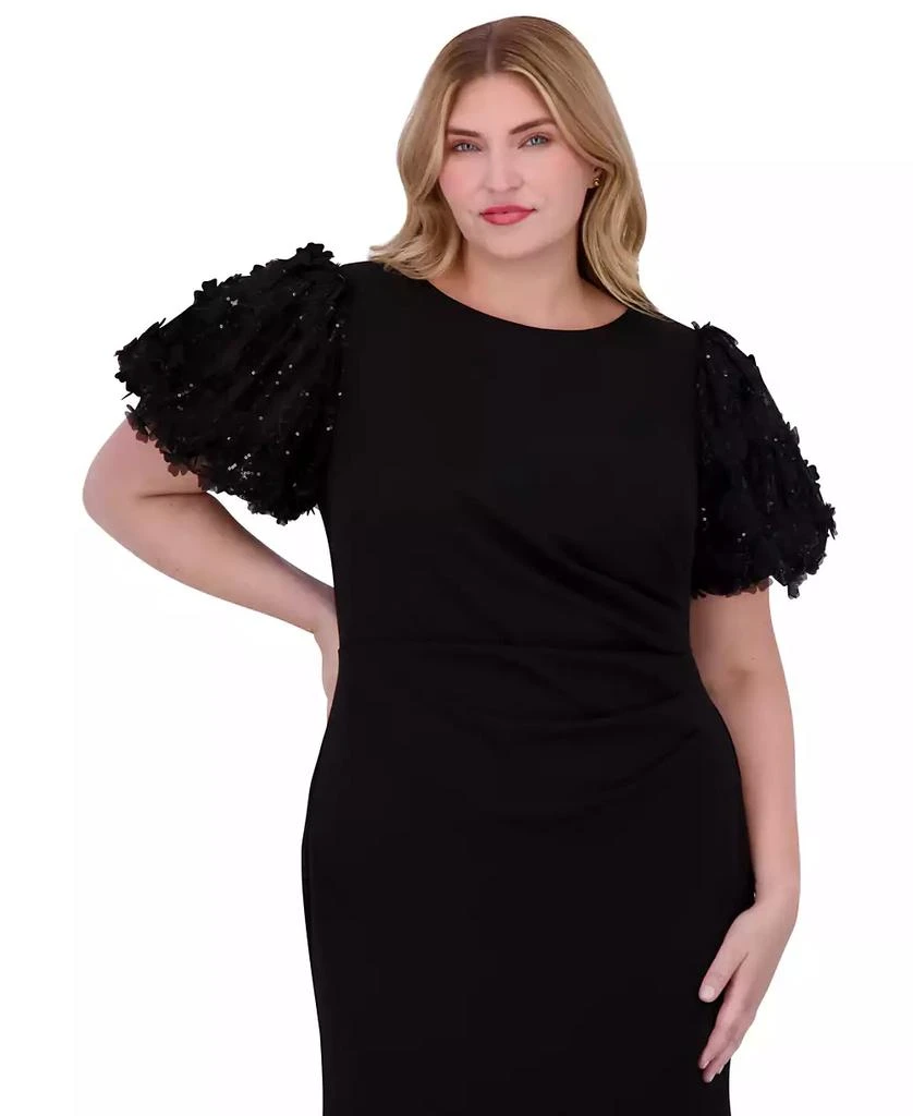 Eliza J Plus Size Floral-Short-Sleeve Boat-Neck Pleated Gown 3