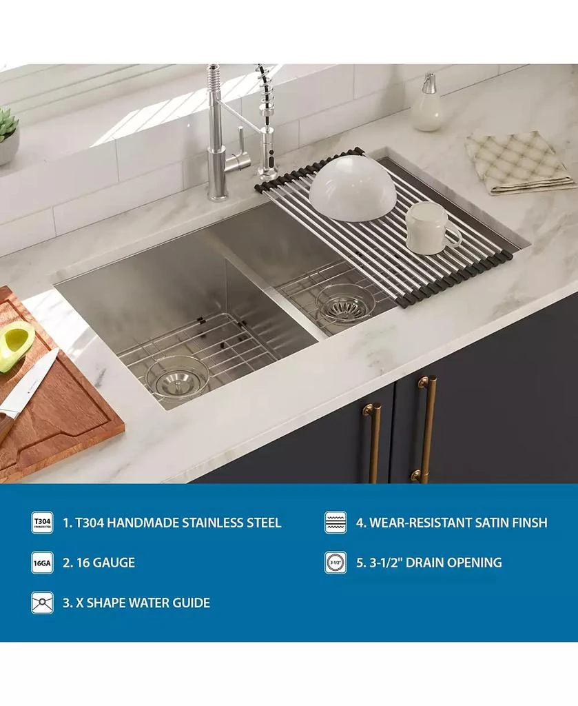 Flynama 33x19x10inch Double Bowl Undermount Kitchen Sink Stainless Steel 16 Gauge 50 50 Split 11