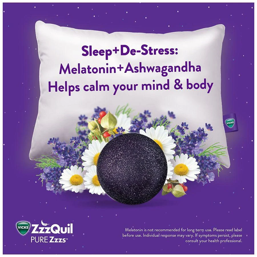 PURE Zzzs De-Stress Melatonin Sleep Aid Gummies, Dietary Supplement, 1mg Blackberry Vanilla 7