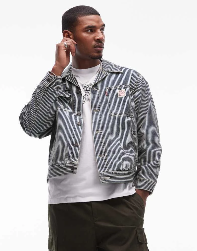 Levi's Levi's Workwear capsule sunrise trucker jacket railroad stripe denim in mid blue 1