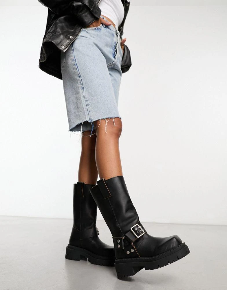ASOS ASOS DESIGN Conquest premium leather harness biker boots in black 4