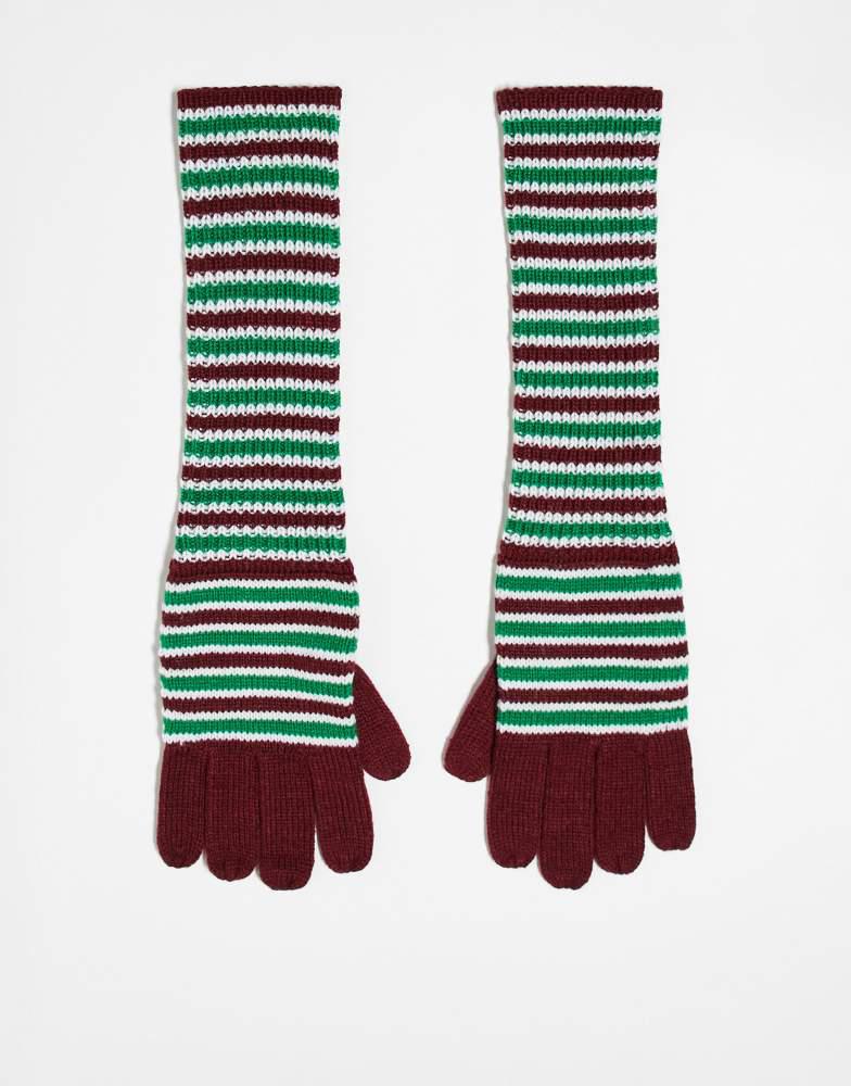 Reclaimed Vintage Reclaimed Vintage unisex gloves in burgundy and green stripe