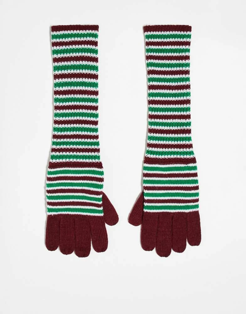 Reclaimed Vintage Reclaimed Vintage unisex gloves in burgundy and green stripe 1