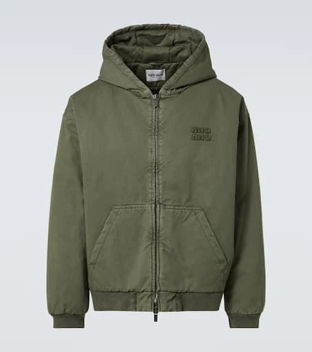 Miu Miu Logo cotton gabardine zip-up hoodie 1