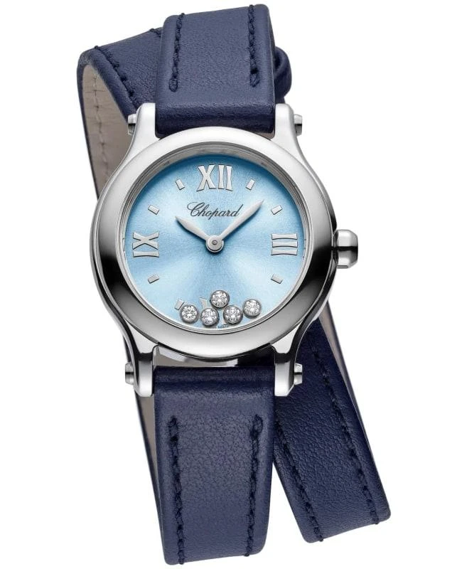 Chopard Chopard Happy Sport 25mm Blue Diamond Dial Leather Strap Women's Watch 278620-3003 1