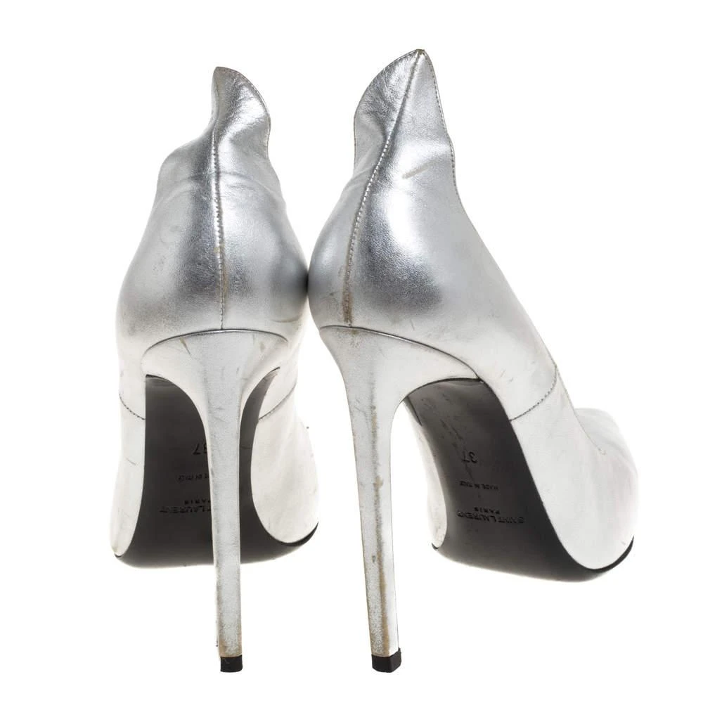 Yves Saint Laurent Saint Laurent Paris Silver Leather Thorn Pointed Toe Pumps Size 37 5