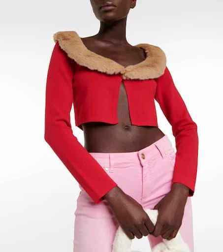 BLUMARINE Faux fur-trimmed jersey cardigan 4