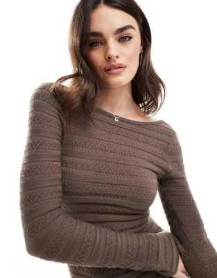 brown textured midi dress Lioren Midi Dress - Brown