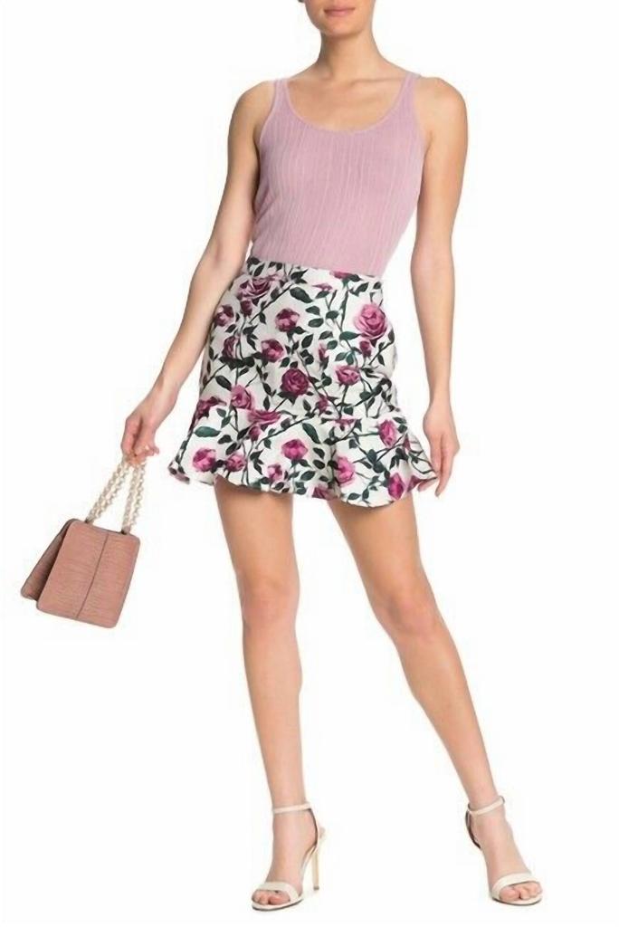 Endless Rose Endless Rose - Floral Print Jacquard Ruffled Hemline Mini Skirt