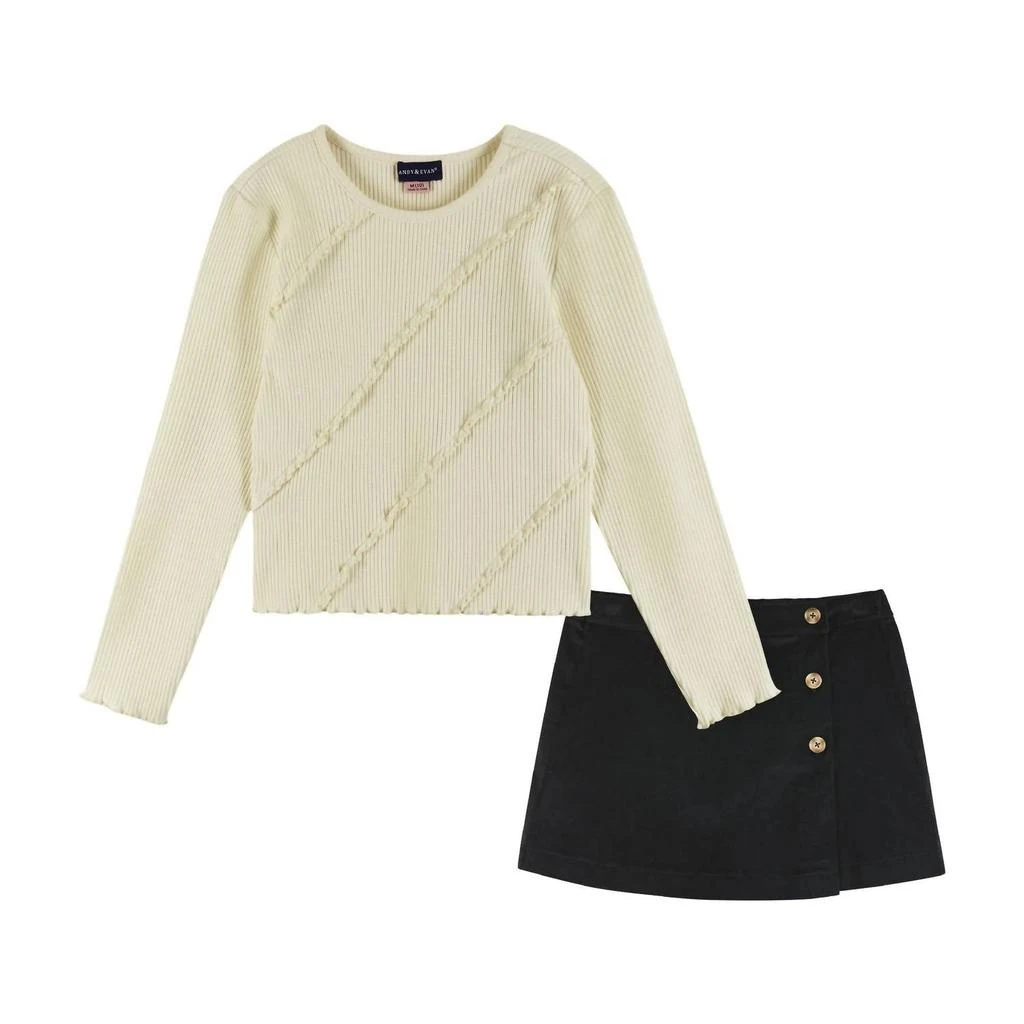 Andy & Evan Andy & Evan - Rib Knit Long Sleeve Top & Corduroy Skirt Set 5