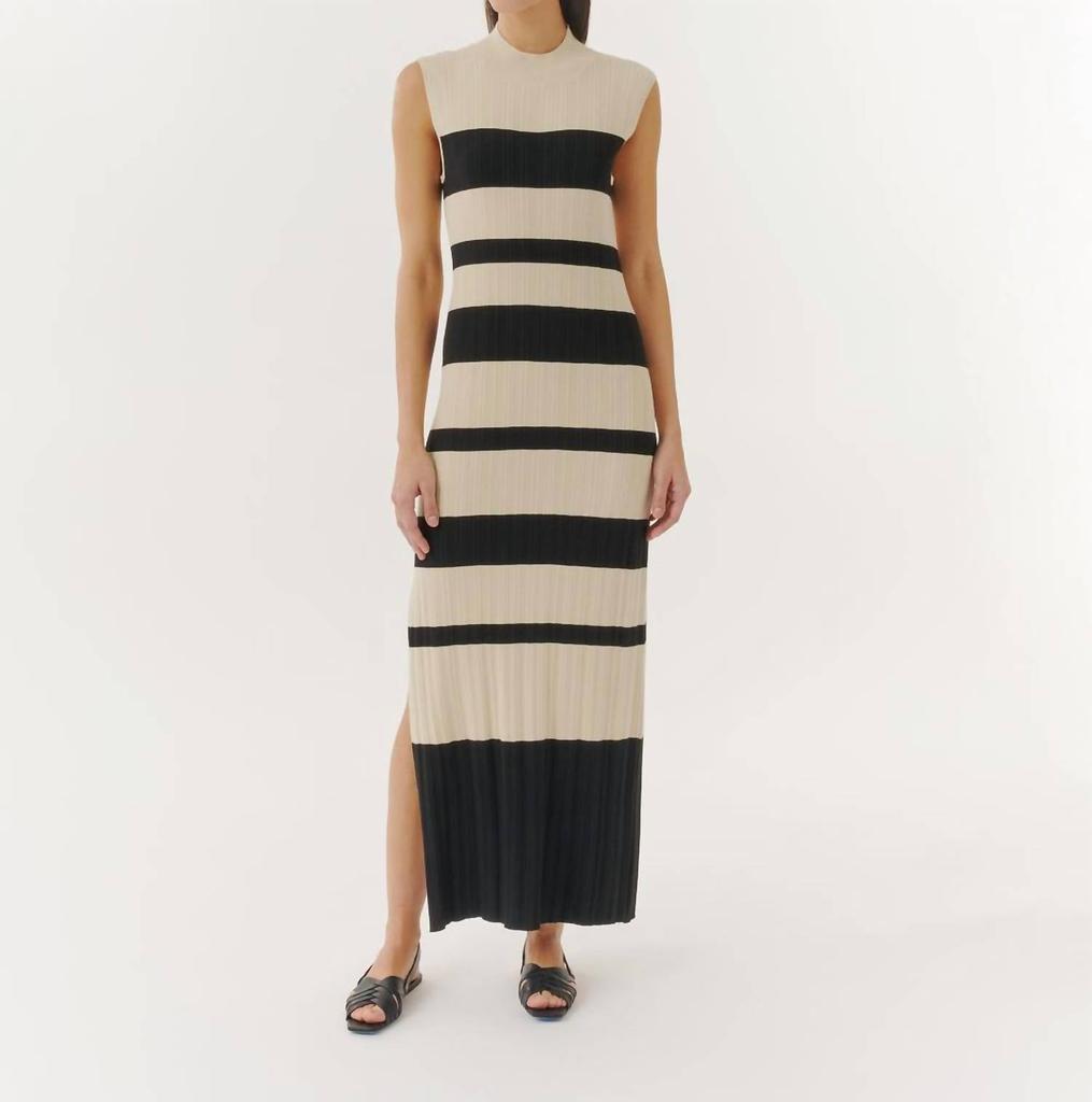 ATM Viscose Variegated Striped Maxi Dress In Linen/black