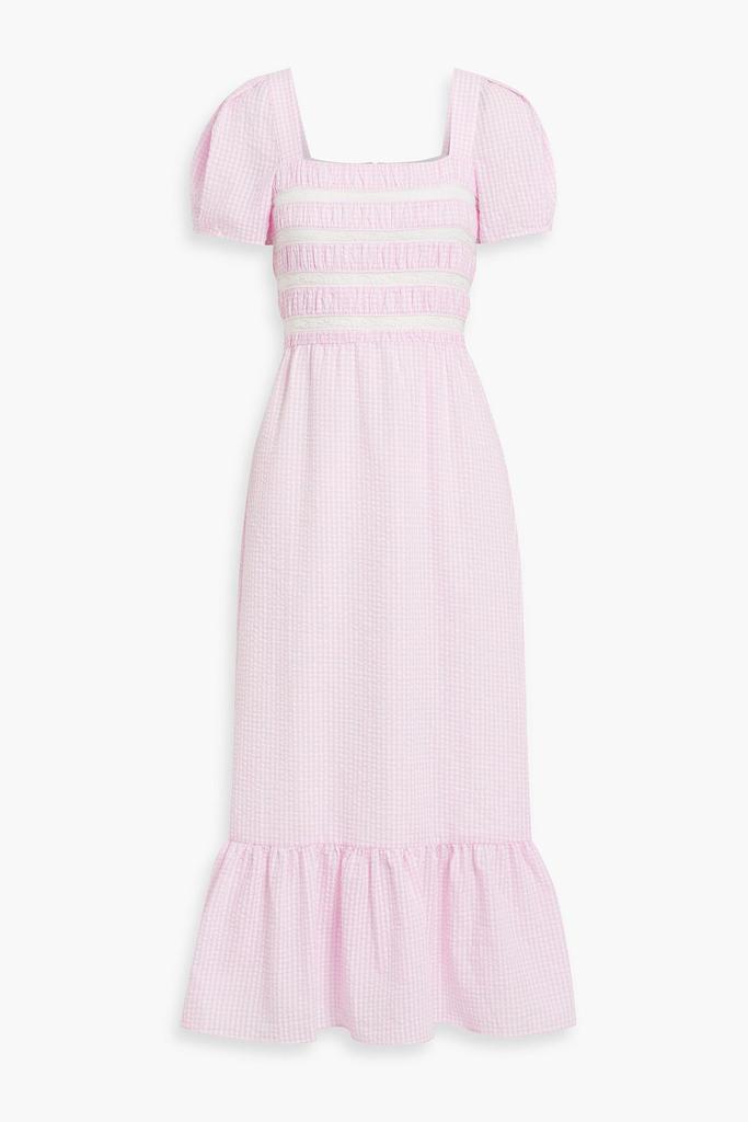 HVN Fromer lace-trimmed gingham cotton-seersucker midi dress