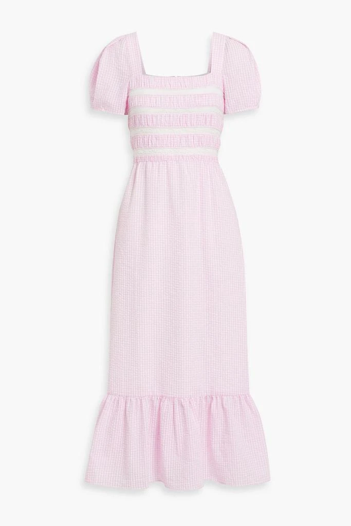 HVN Fromer lace-trimmed gingham cotton-seersucker midi dress 1