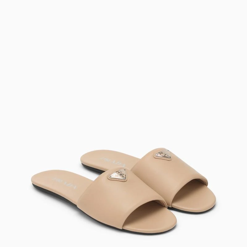 Prada Sand-coloured leather slide with logo 3