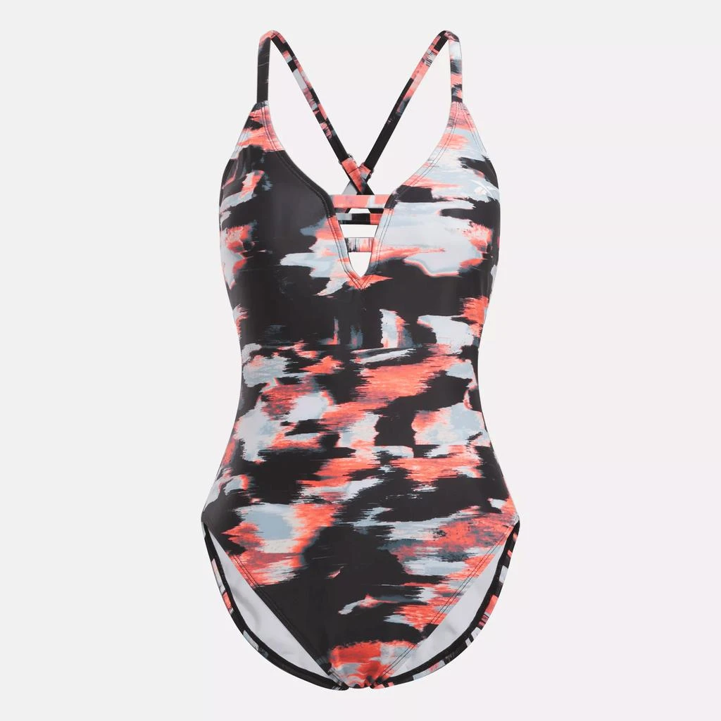 Reebok Women's Elite Camo Plunging One-Piece Swimsuit with Strappy Details 4