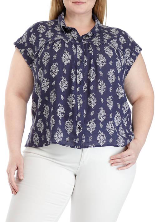 TRUE CRAFT Craft Plus Size Short Sleeve Shirred Yoke Shirt
