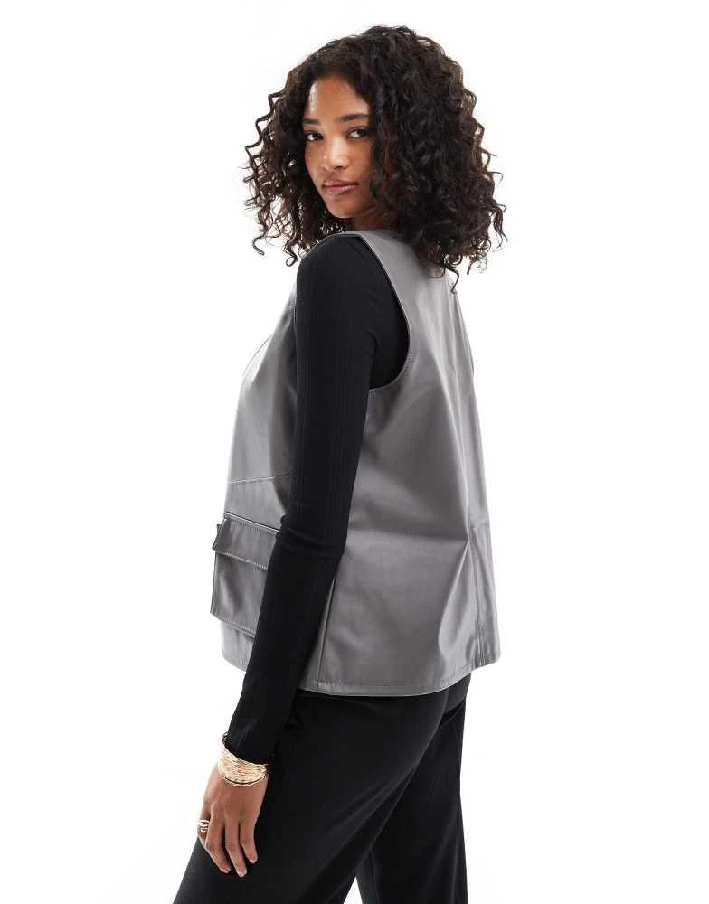 ASOS ASOS DESIGN faux leather utility pocket detail gilet in grey 3