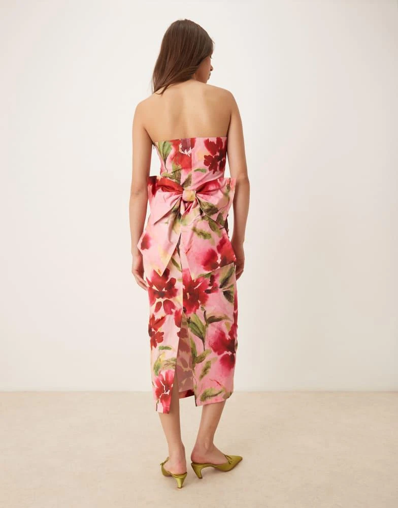 pink floral bandeau dress ASOS LUXE organza ruched bandeau maxi dress with ruffle skirt in pink floral print