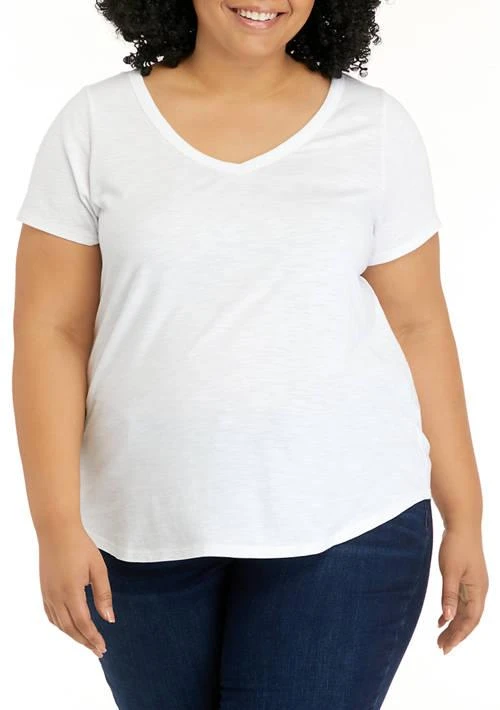 Cupio Plus Size Short Sleeve Solid V Neck Julianna T Shirt 1