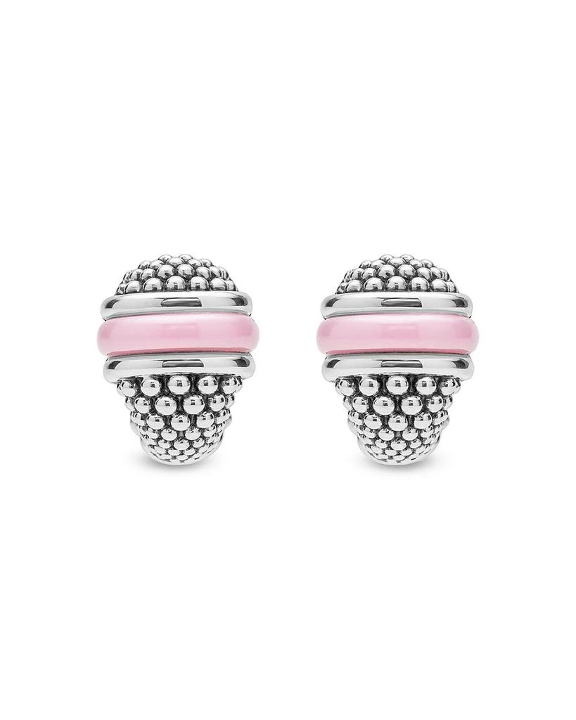 LAGOS Sterling Silver Ceramic Pink Caviar Omega Clip Earrings 3