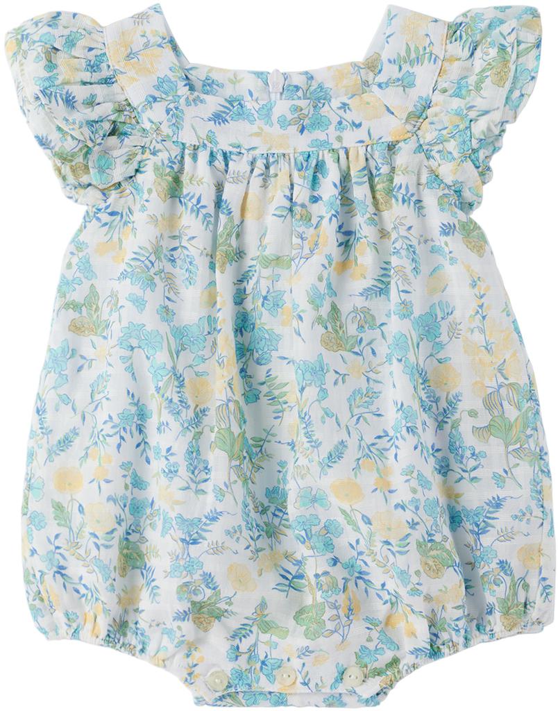 Tartine et Chocolat Baby White & Blue Floral Romper