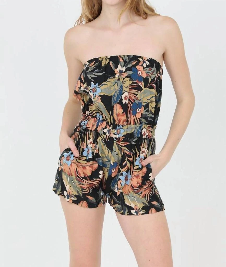 Angie Angie - Strapless Tropical Print Romper With Pockets 1