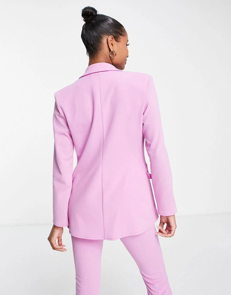 ASOS ASOS DESIGN Petite jersey suit strong shoulder nipped waist blazer in pink 2