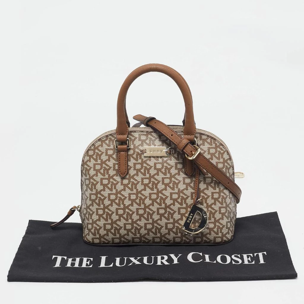 DKNY Dkny Beige/Brown Signature Coated Canvas and Leather Small Dome Satchel 9