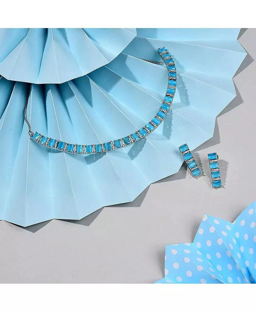 SOHI Women
s Blue Crystal Bling Necklace And Earrings (Set Of 2) 2