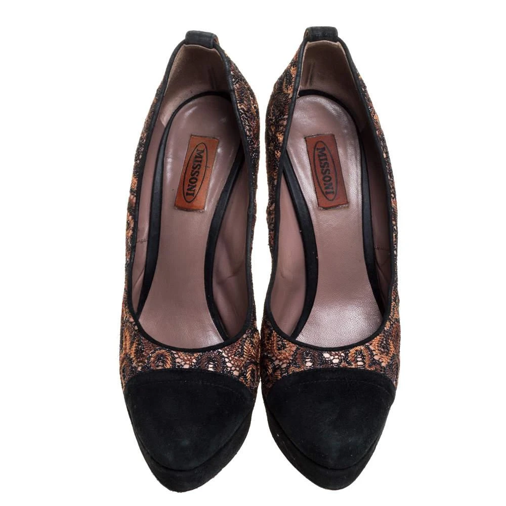 Missoni Missoni Black/Beige Lace and Suede Pointed Toe Platform Pumps Size 39 3