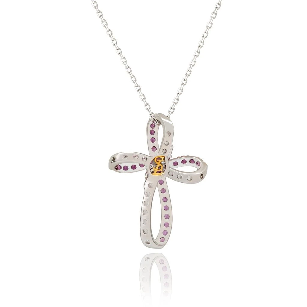 Suzy Levian Sterling Silver Pink 
White Sapphire 
Diamond Accent Cross Pendant 2