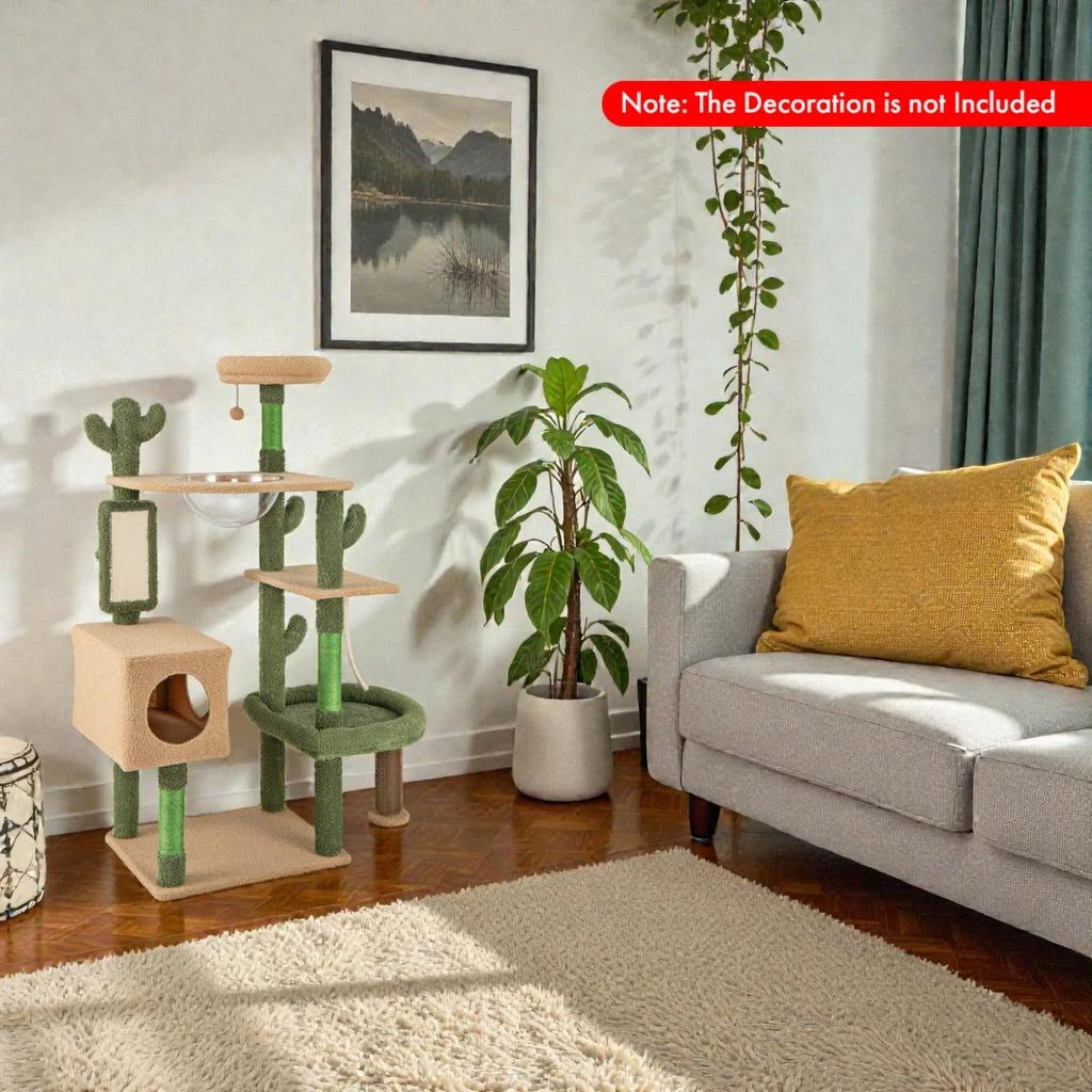 Hivvago 59" Multi-Level Cactus-Themed Cat Activity Tower with Scratch Posts and Play Toy 2