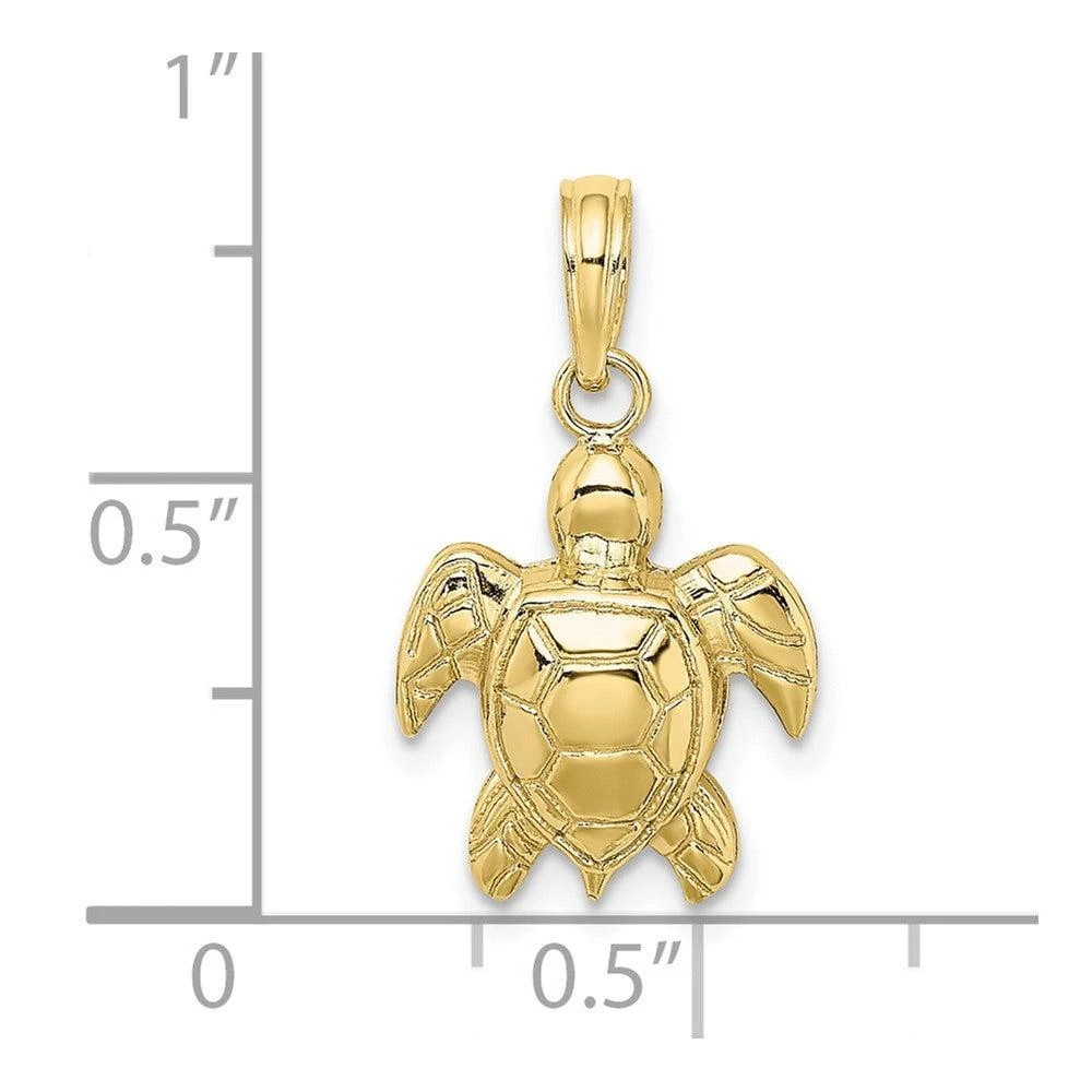 Diamond2Deal 10k Yellow Gold 2-D Textured Sea Turtle Charm Pendant 3