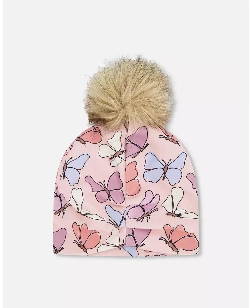 Deux par Deux Girl Stretch Jersey Hat Pink Printed Butterflies with Pompom 4