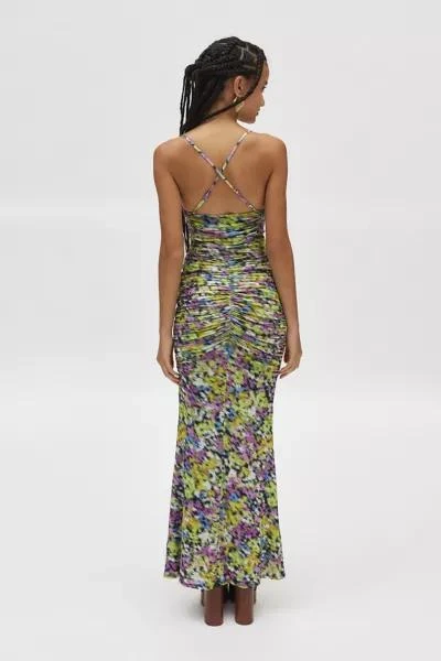 hazel metallic chiffon v neck long sleeve cut out dress Hazel Printed Drop Waist Gown by Jewel Badgley Mischka