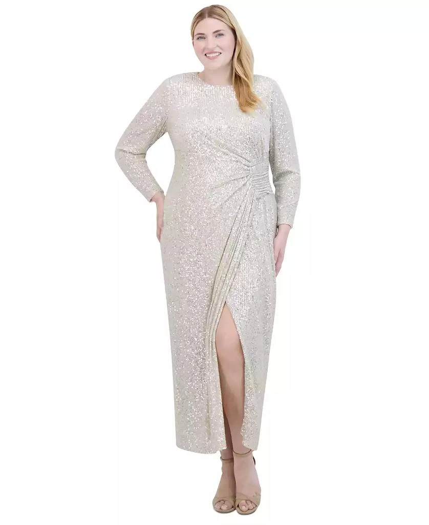 Eliza J Plus Size Boat-Neck Long-Sleeve Sequin Gown 3