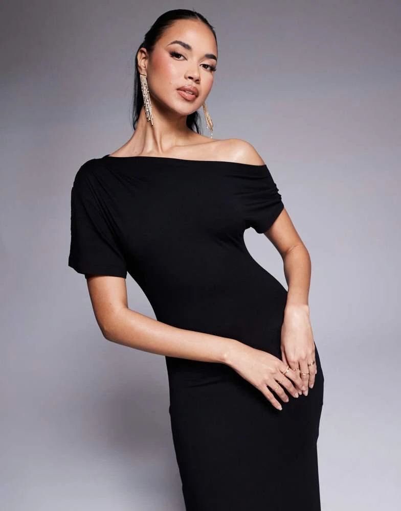 ASOS ASOS DESIGN asymmetric cap sleeve midi dress with split in black 3