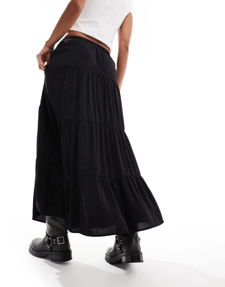 Bershka Bershka tiered maxi skirt in black 5