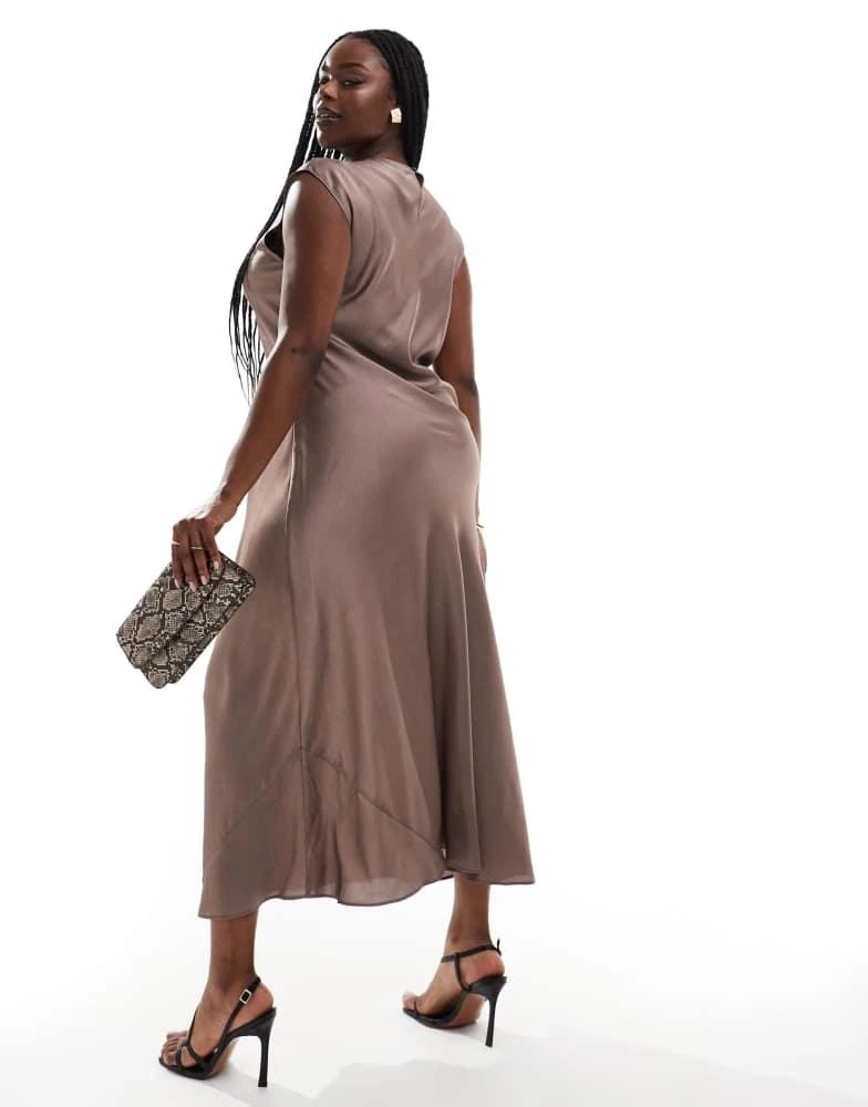 ASOS ASOS DESIGN Curve satin midi dress in mocha 2